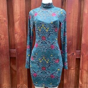 Material Girl Teal Floral Long Sleeve Dress Size M